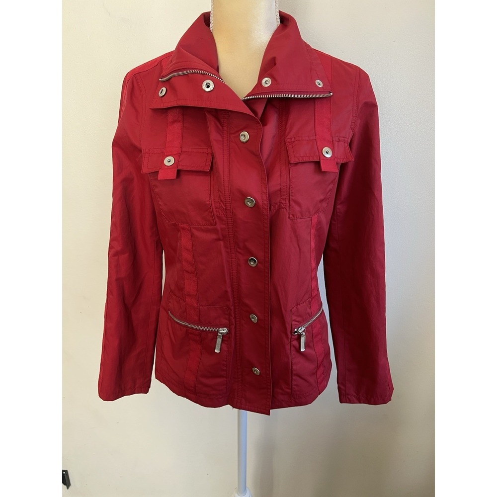 Cabi Red Utility Jacket Women XS Cotton Nylon Zip Snap Front Style 130